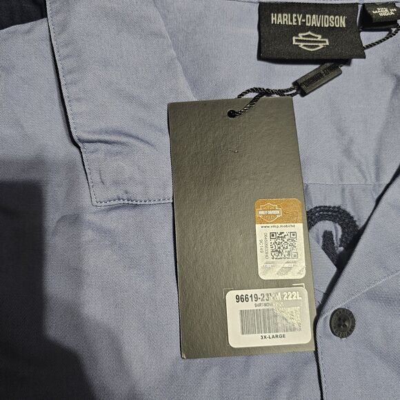 Harley Davidson Men's  3XL Club Crew Short Sleeve Button Down Shirt Colony Blue - Picture 5 of 8
